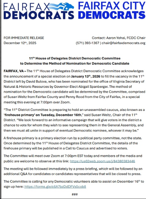 bluevirginia's tweet photo. “The 11th District Committee is preparing to hold an unassembled caucus, also known as a ‘firehouse primary’on Tuesday, December 16th"  https://t.co/XOY6QIO92B https://t.co/W8yhIJTIIx