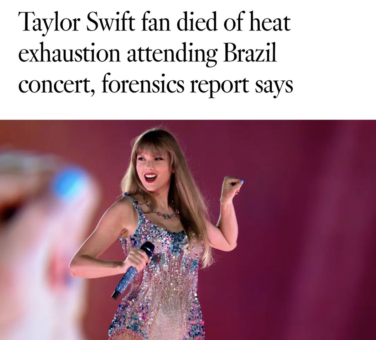 eilishegot's tweet photo. Taylor Swift mentioning Israel in her documentary while ignoring what happened in Brazil where a Black fan died doesn’t seem right to me https://t.co/hAluWsDesQ
