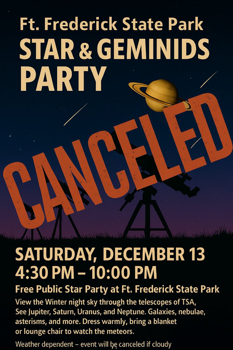 TSAstronomers's tweet photo. Due to predicted cloud cover this event is CANCELED https://t.co/BQOJc1voTO
