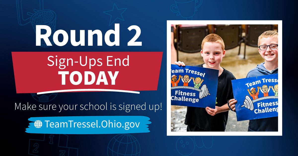 FINAL CALL! Today is the LAST DAY to sign up for <a href="/TeamTresselFC/">Team Tressel Fitness Challenge</a> round 2. Start the new year strong by bringing this fun and lasting program to your school! ➡️ TeamTressel.Ohio.gov