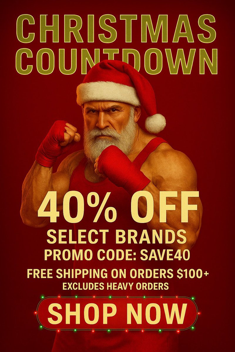 CombatSportsInt's tweet image. 🎄 Combat Sports International Holiday Deal 🎄

🔥 40% OFF select brands
💻 Code: SAVE40

🚚 FREE SHIPPING on $100+ orders
(excludes heavy items – limited time)

⏰ Ground shipping cutoff for Christmas is approaching fast
Shop now 🥊🎁