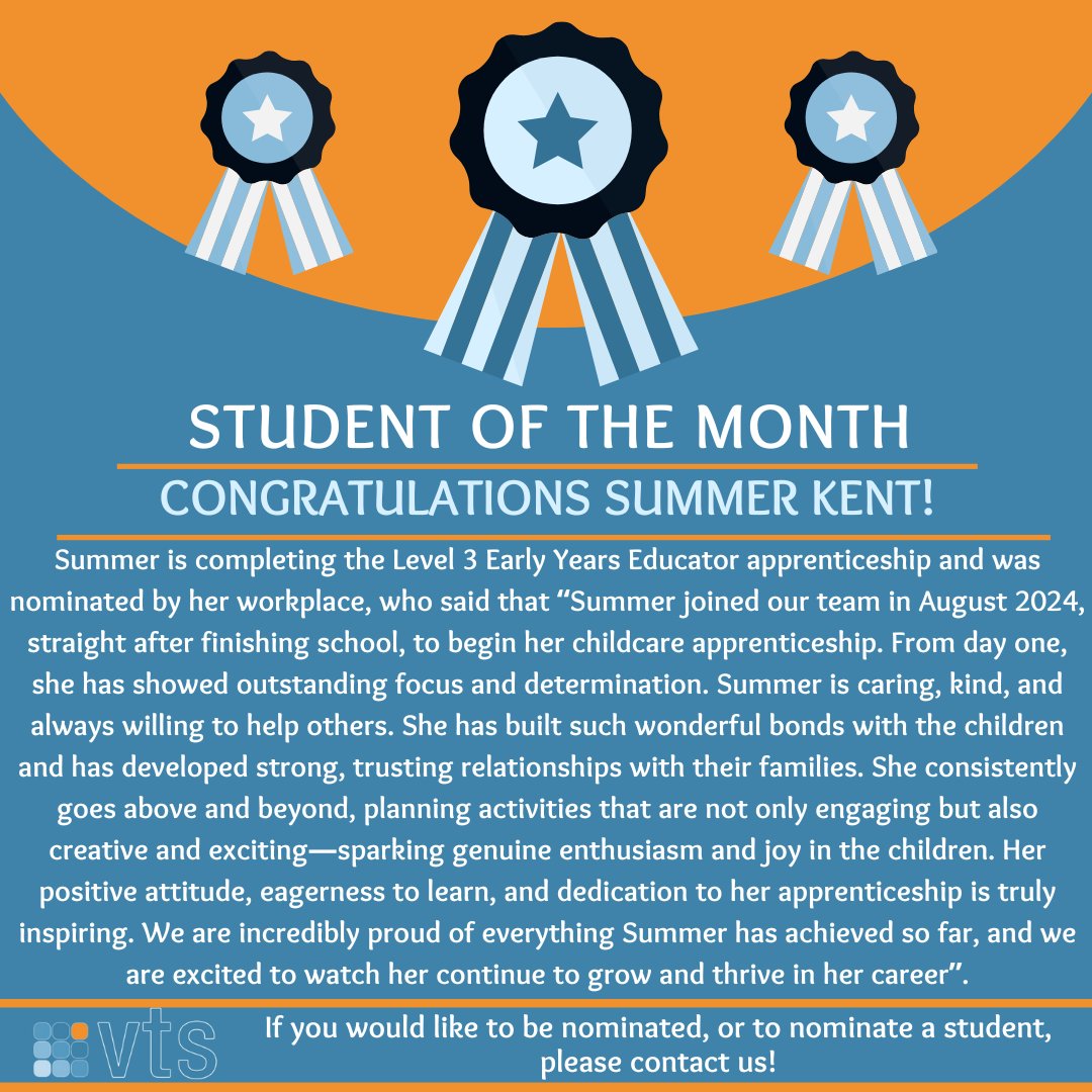 vtslearning's tweet image. Congratulations Summer on being our Student of the Month at VTS!
Well done and keep up the amazing work! 🎉