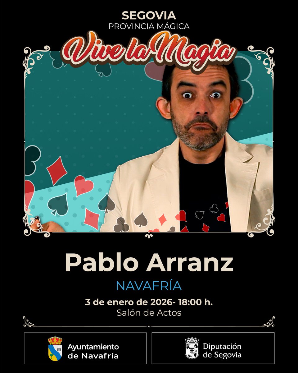 ¡Humor e ilusión juntos sobre el escenario en #Navafría gracias al gran #PabloArranz y su espectáculo “Con las manos en la magia”🥳

¡Apariciones, desapariciones y magia interactiva en la que el público es el protagonista en este maravilloso show! 🎩✨

<a href="/LeonViveLaMagia/">León Vive La Magia</a> <a href="/DipuSG/">Diputación de Segovia</a>