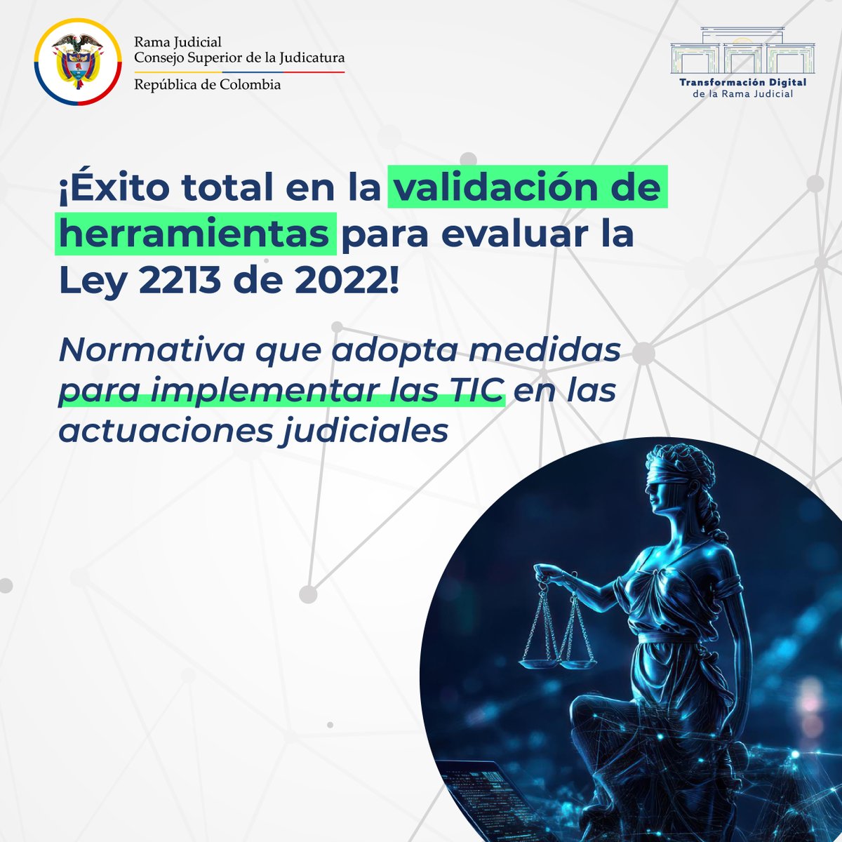 judicaturacsj's tweet photo. El Consejo Superior de la Judicatura realizó exitosamente las jornadas de revisión de los instrumentos para evaluar la Ley 2213 de 2022, que impulsa el uso de TIC en las actuaciones judiciales.🧵1/4 https://t.co/jgYqf7vl9Z