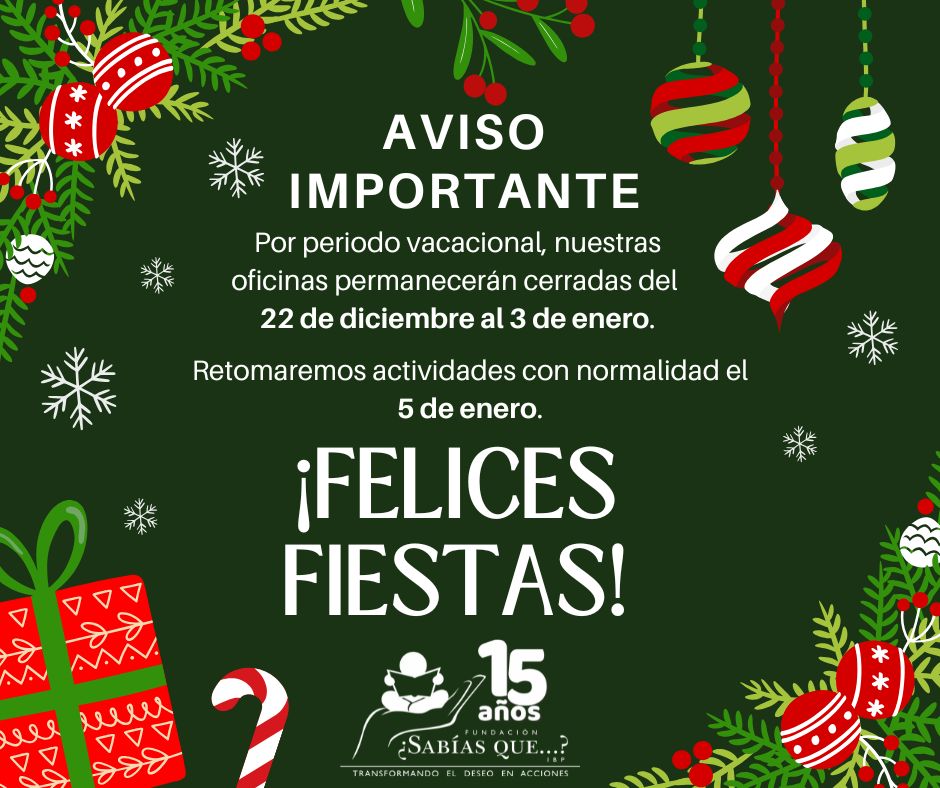 Amigos de <a href="/SABIASQUEIBP/">Fundación ¿Sabías que...? IBP</a>, a partir del 22 de diciembre, el equipo operativo de la Fundación se tomará unos días para recargar sus pilas. Nos vemos el próximo año. El 05 de enero de 2026 regresaremos para seguir trabajando por un #México mejor. #FelicesFiestas #yosoysabiasque
