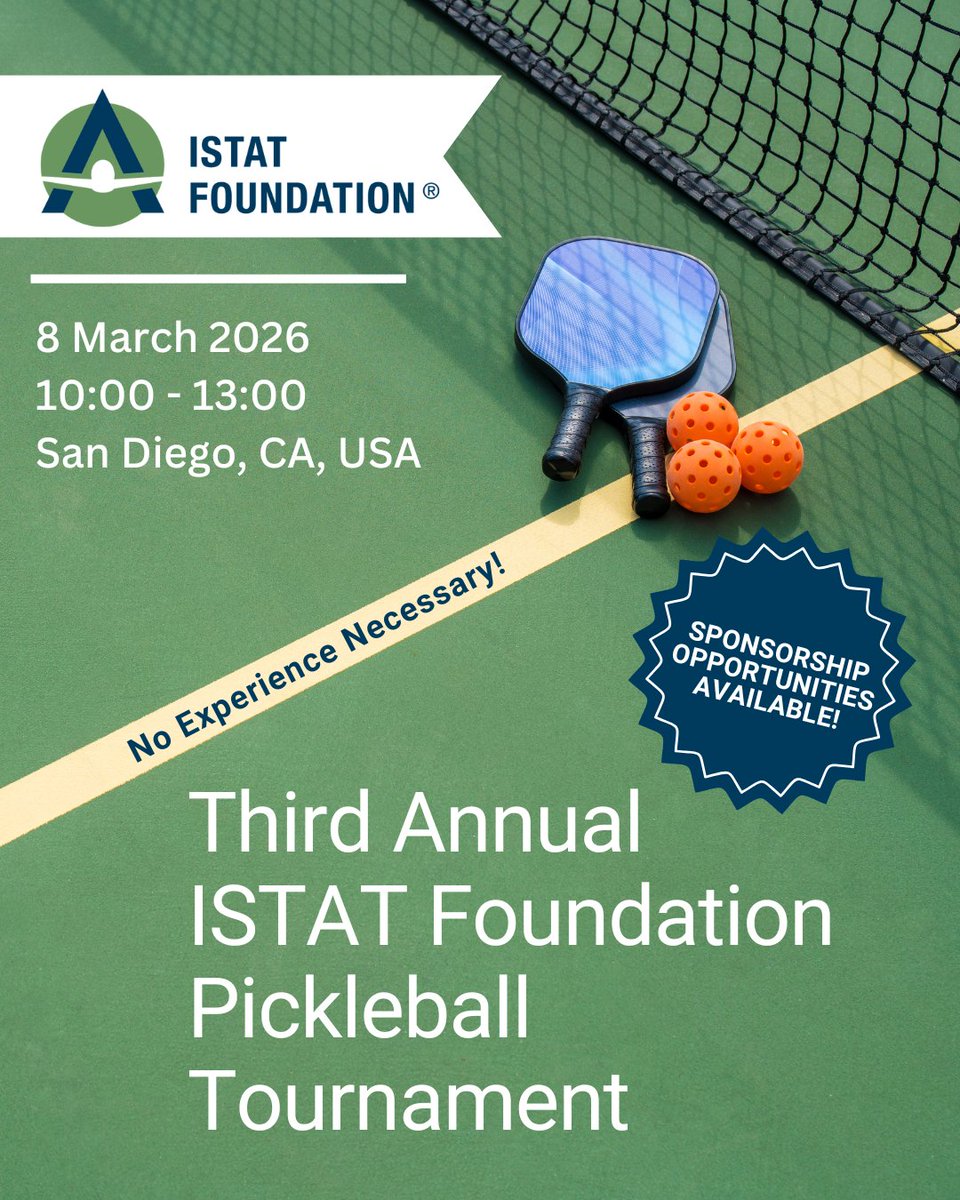The ISTAT Foundation invites all #ISTATAmericas registered attendees to join us on Sunday, 8 March, for the third annual STAT Foundation Pickleball Tournament. Space is limited to 100 participants, so be sure to secure your spot early! bit.ly/4iWC7qn