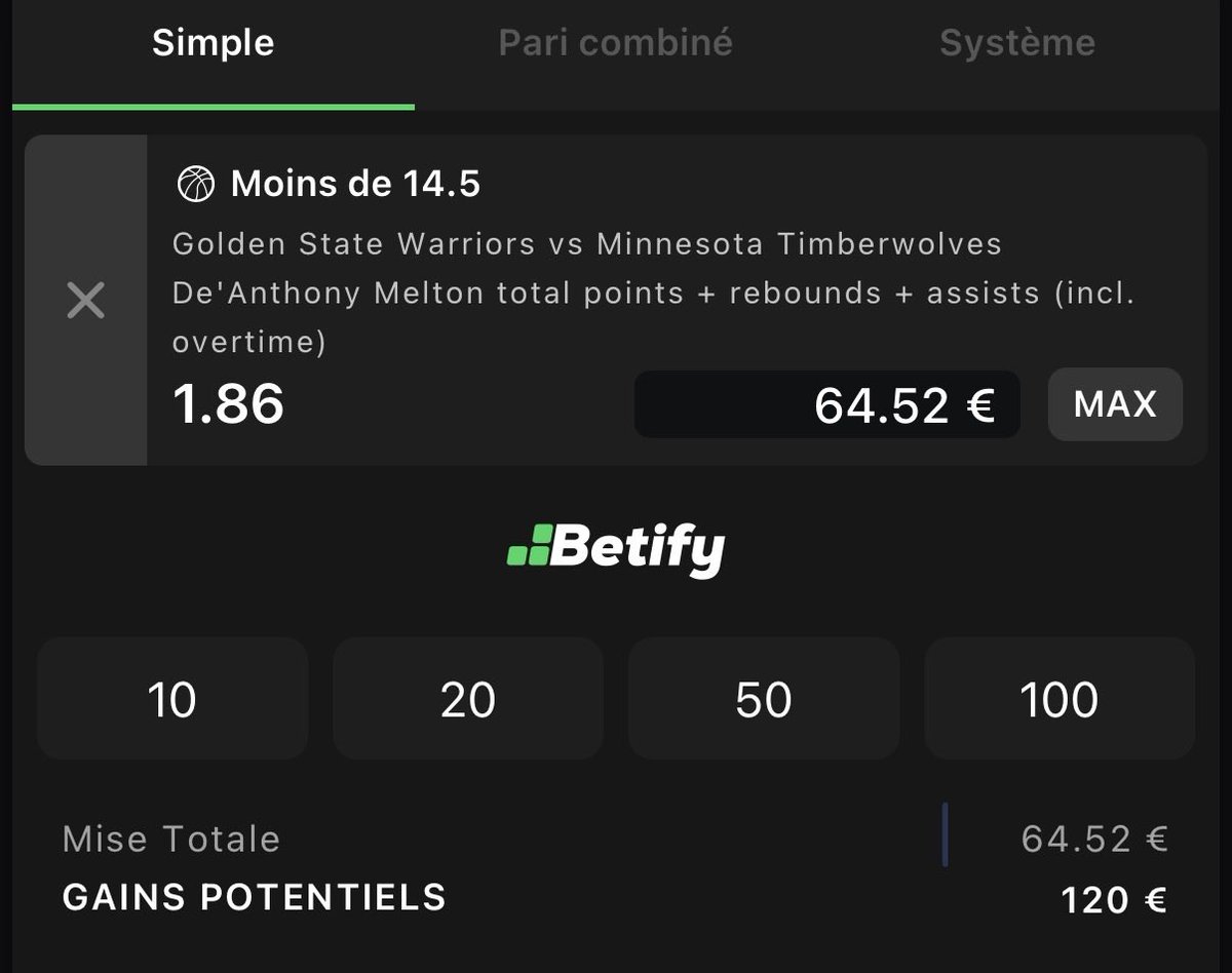 vdocompany's tweet image. SUREBET DÉTECTÉ 🚨🚨🚨

Match : Warriors - Wolves 

Misez : 

50 sur +14.5 PRP Melton 2.4 (Betclic) ✅

64.52 sur -14.5 PRP Melton 1.86 (Betify) ✅

Et obtenez 5.5€ gratuitement ! ✅

- Par VDO Group