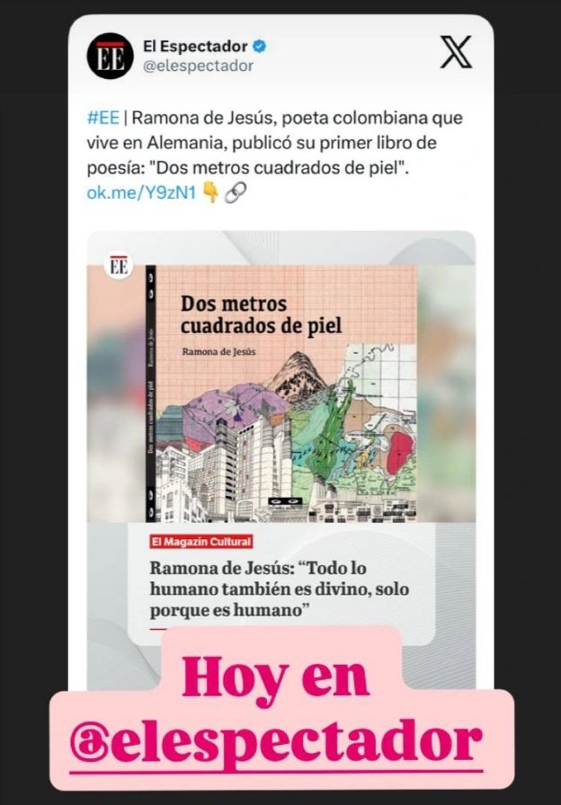 sutosindi's tweet photo. Dos metros cuadrados de piel, de Ramona de Jesús y editado por @Lectoresecretos  hoy en la nota cultural de @elespectador https://t.co/D3Eq9DHafY