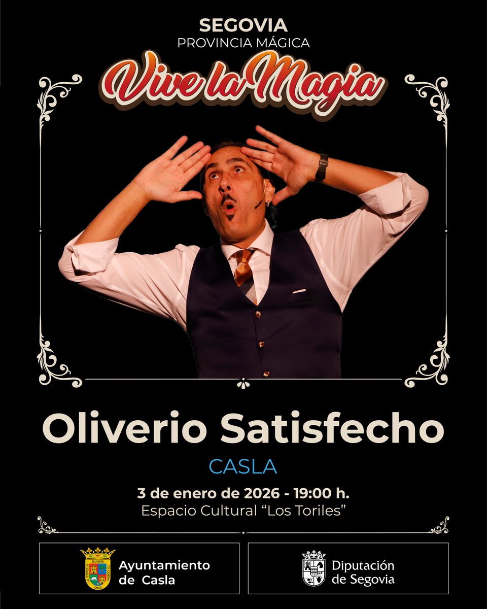 ¿Quieres reír como nunca? Vente a disfrutar de “En clave de ja!”, el espectáculo de Oliverio Satisfecho en #Casla 🥳

Un show educativo, interactivo y participativo, pero también una #fiesta donde la diversión, la risa y el asombro están asegurados.

<a href="/LeonViveLaMagia/">León Vive La Magia</a> <a href="/DipuSG/">Diputación de Segovia</a>