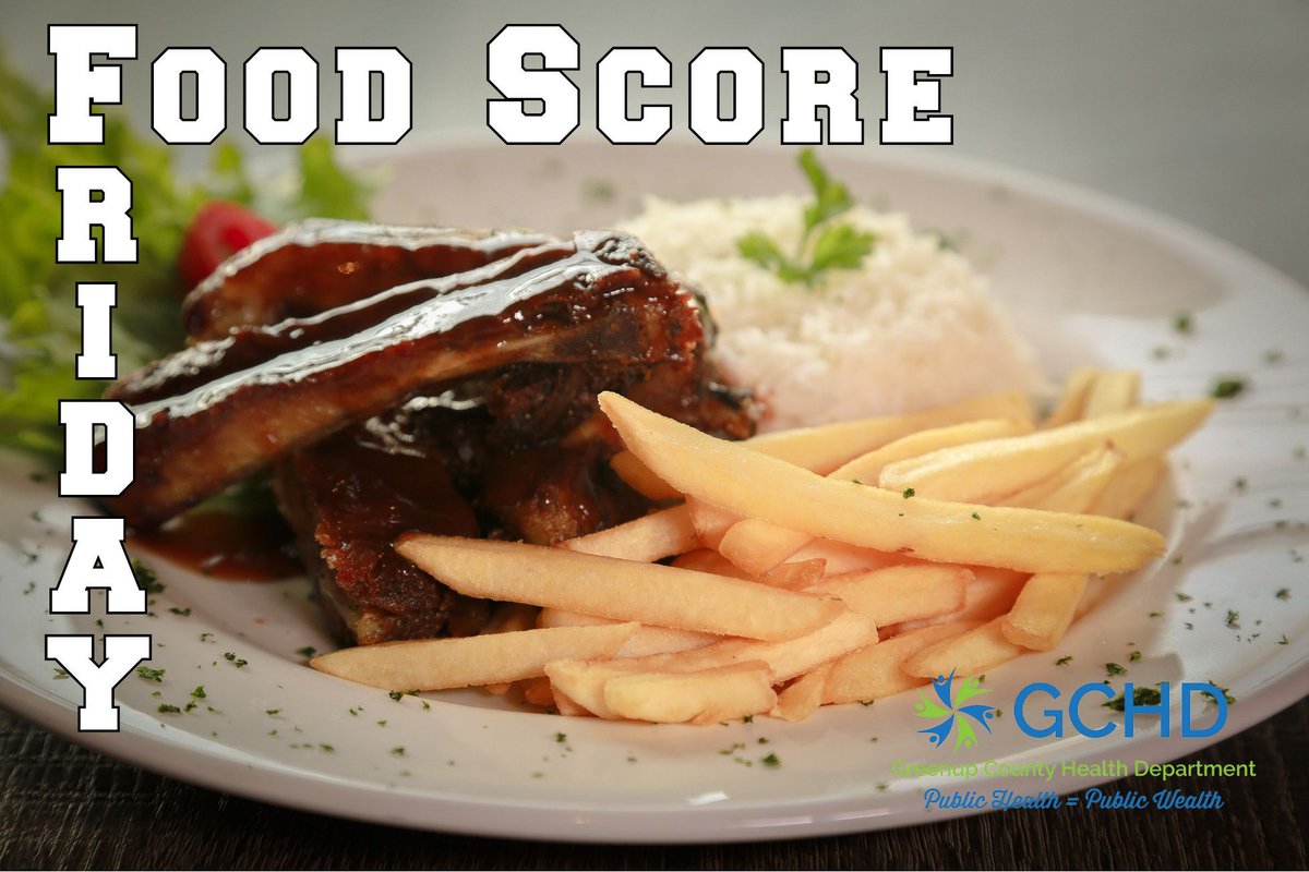 It is Food Score Friday!!
Here are the scores!

Greenup County Extension Office     100
Raceland Christian Church Day Care   100
Super Quick of South Shore (Food)    100
Super Quick of South Shore (Retail)   100
Wendy's of Greenup  94
South Shore Nursing &amp; Rehab   97