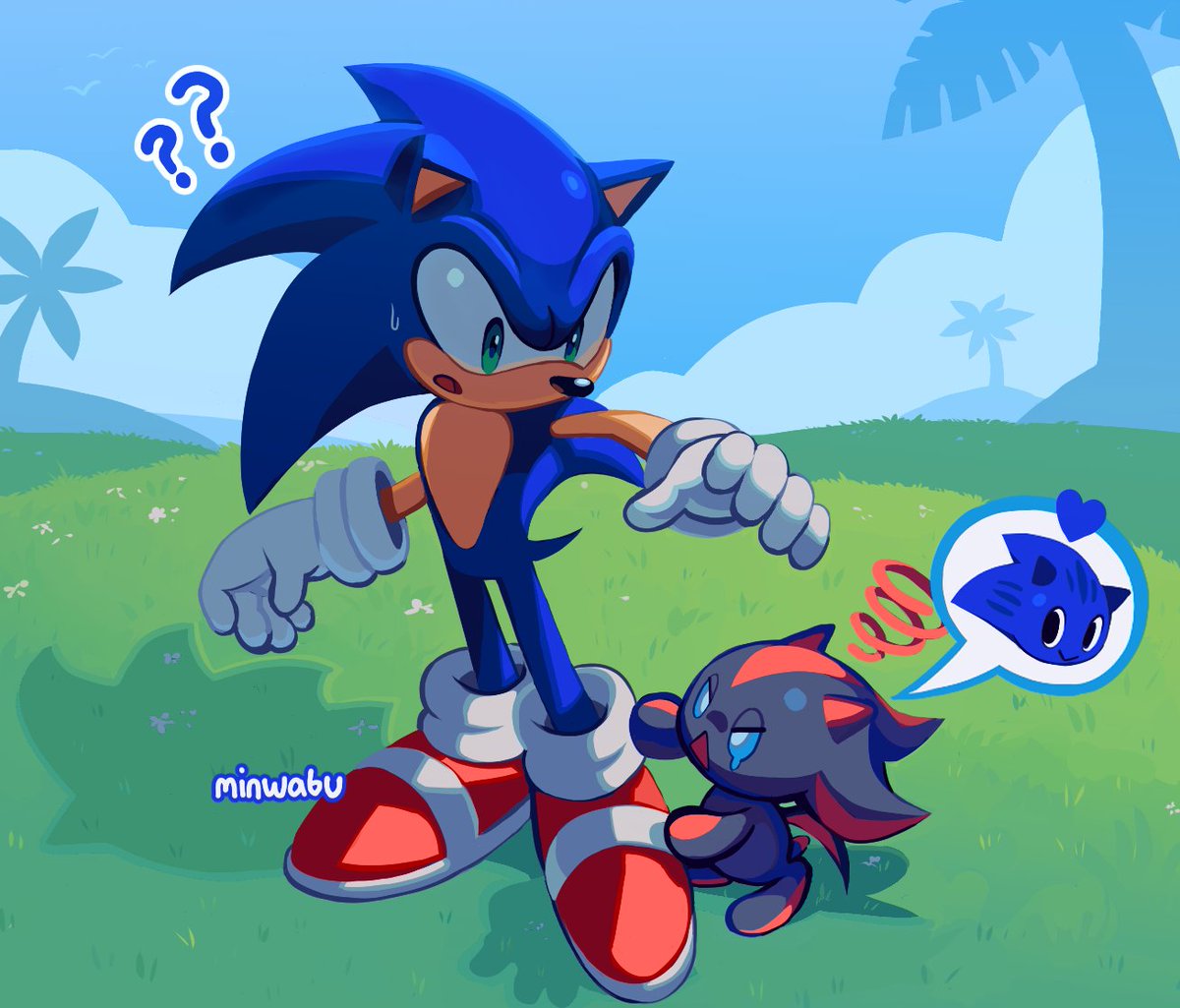 minwabu's tweet image. give him the small blue thing right meow