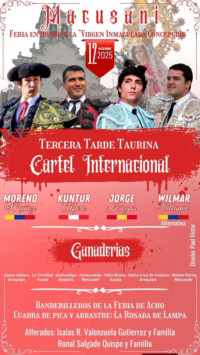 Macusani en Carabaya (Puno) PER a 4400 m hoy tercera de Feria con toros de distintas ganaderías para <a href="/MorenoMunoz/">Moreno Muñoz</a>, <a href="/kunturalfaro/">kuntur alfaro</a>, Jorge <a href="/jisiegas/">Jorge Isiegas</a> y la alternativa de Wilmar Villamil <a href="/portaltaurino/">Portal Taurino</a>