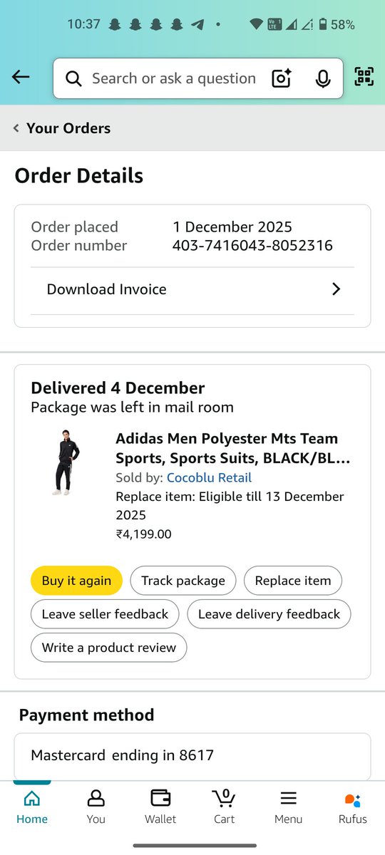 Sa_vk18's tweet photo. @AmazonHelp My order (ID: 403-7416043-8052316) is wrongly marked as “Delivered — left in mail room”.
There is NO mail room at my address, and I did NOT receive any package.
No OTP, no delivery proof.
Kindly resolve this immediately or issue my refund. https://t.co/zKVbZwMdYL
