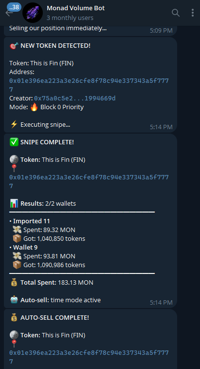 MonadSuite's tweet photo. Monad AIO capabilities demonstrated:

• Block 0 sniping for early entries
• Token creation on https://t.co/rnpAqSfJYy (30 sec process)
• One-click Uniswap deployment  
• 4 volume generation strategies built-in

@monad @naddotfun $MON #monad #monadAIO https://t.co/hFqOBHUzaR