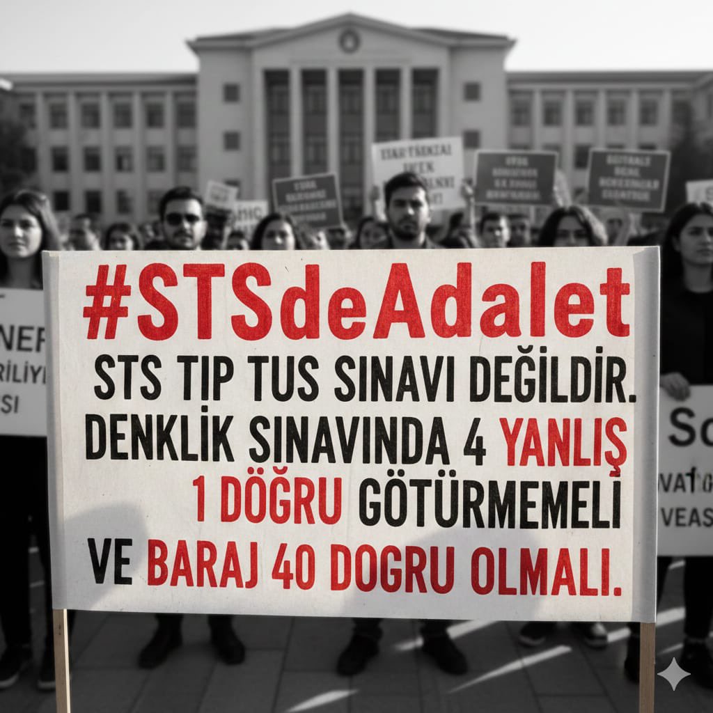 nvrkhan's tweet photo. STS bir denklik sınavıdır, TUS değildir!  
4 yanlış 1 doğruyu götürmesi ve sınavın sadece Ankara’da yapılması binlerce hekimi mağdur ediyor.  
Bu uygulama değişmelidir.
@BaranYazgan22  @avertugrulkaya
@avalibozan
@ProfDrDusak 
@drmemisoglu
@nurhayataltaca
#STSdeAdalet
@erolozvar https://t.co/5feeT8LR5y