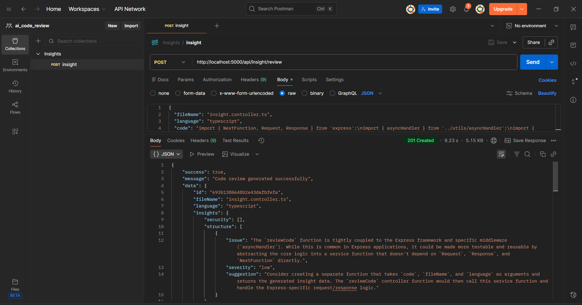 surajgzp371's tweet image. Day 1 of my AI Code Review Platform 

Built backend features: upload files or paste code → get AI reviews instantly.

Tech: MERN + LangChain + Zod

Next up: GitHub integration.

Github:github.com/suraj371k/ai_c…

#fullstackjavascript #typescriptdevelopment #langchain