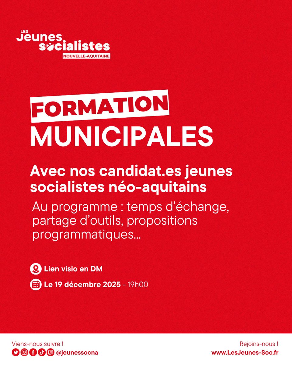 Retrouvez-nous le Vendredi 19 Décembre pour une formation sur les élections municipales ! À vos agendas ! 🌹

#JeunesseEngagée #Elections #municipales