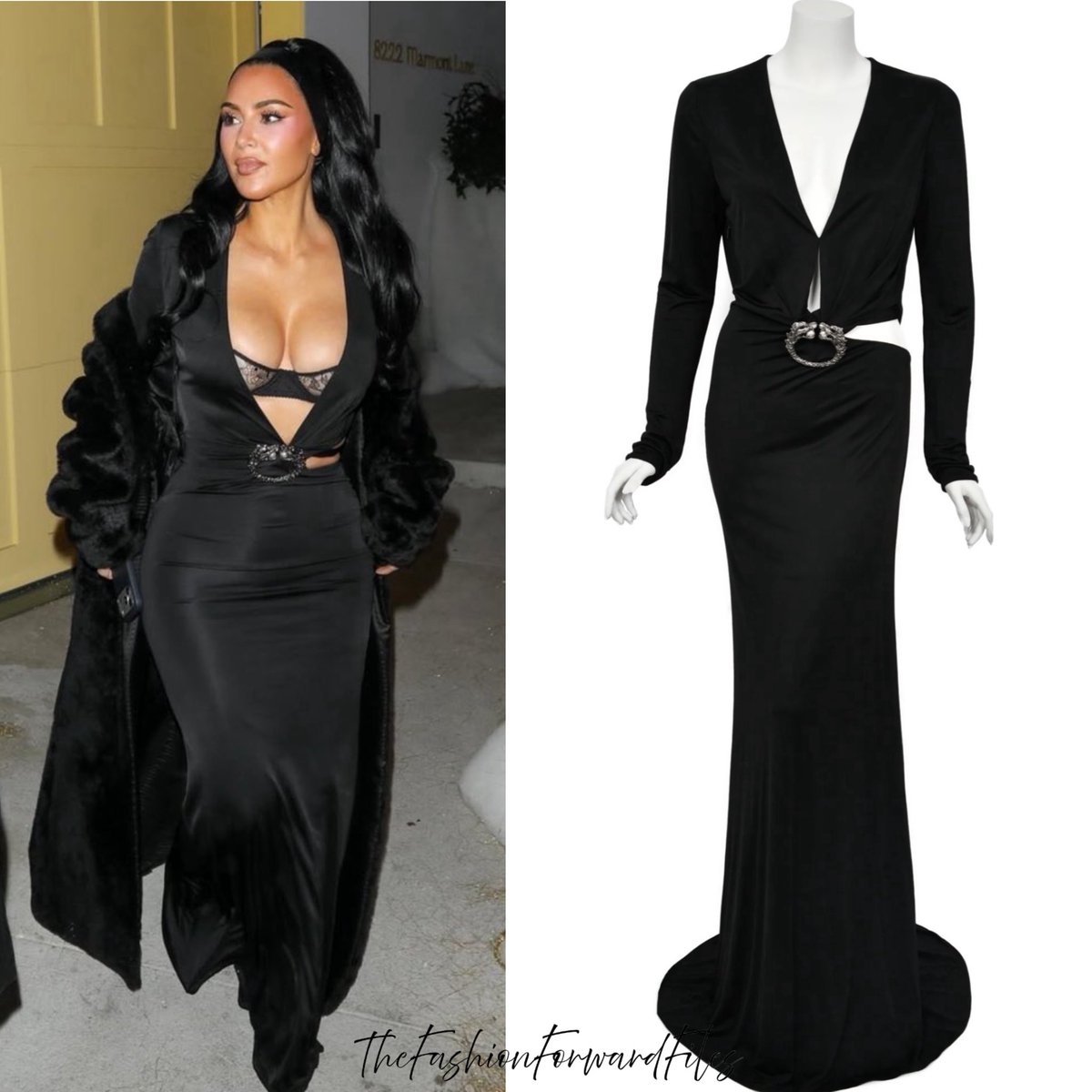 Kim Kardashian wears black silk long sleeved Gucci by Tom Ford gown from  the FW2004 collection - #kimkardashian #gucci #tomford #guccibytomford