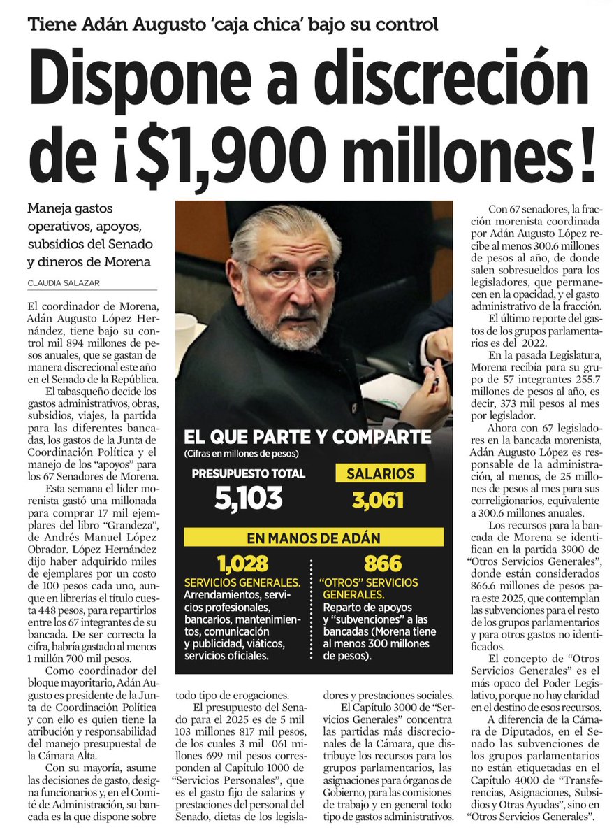 Adán Augusto López representa la parte más podrida de la llamada 4T:
- La visión patrimonialista de los recursos públicos.
- El pacto de impunidad que protege a criminales y a corruptos dentro del partido. 
- La arrogancia en el uso y abuso del poder.
- La ostentación y la