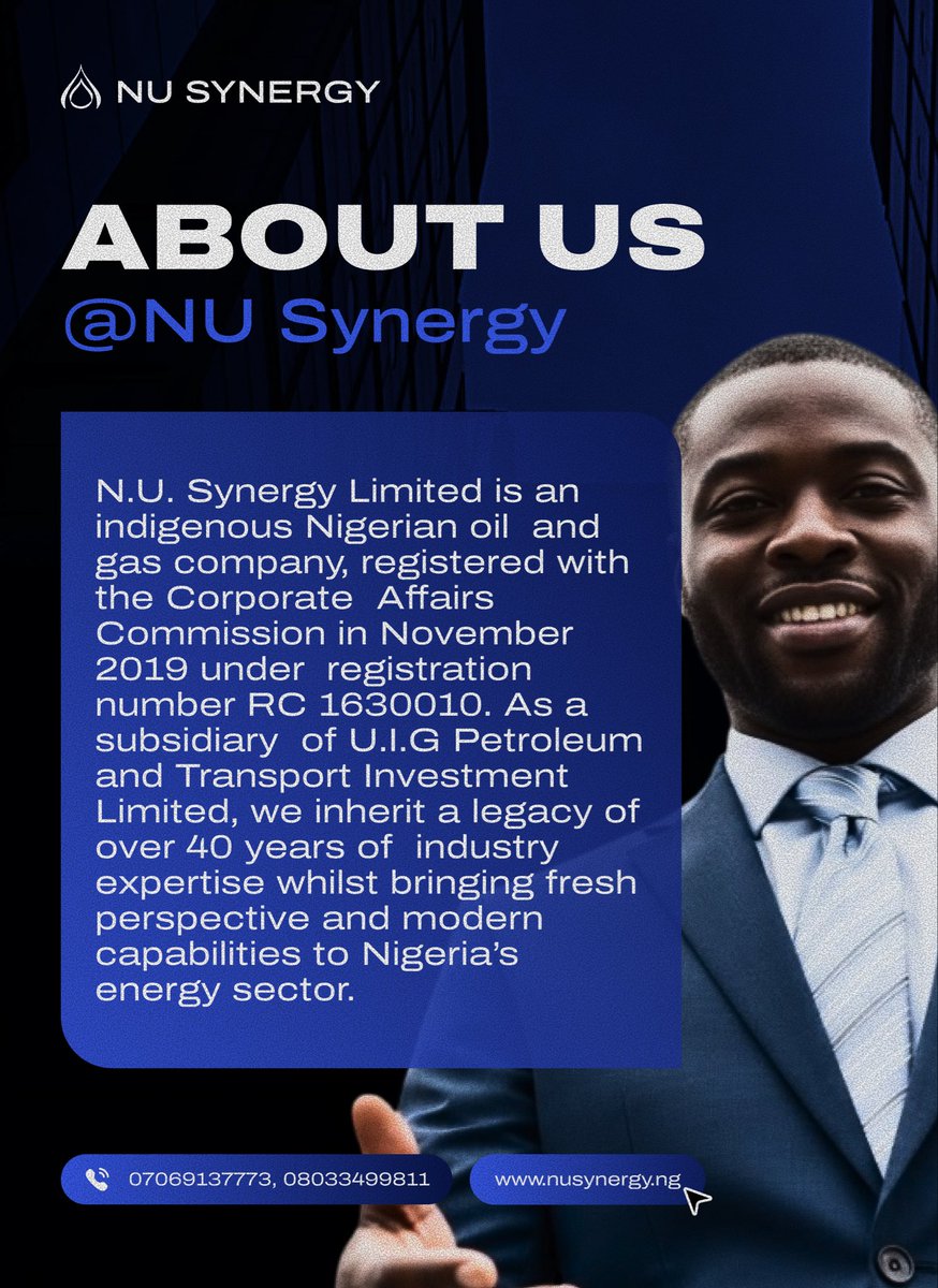 SynergyNu87345's tweet image. Nu Synergy — delivering trusted and innovative energy solutions for a better future.
#NuSynergy 
#EnergyCompany 
#OildandGasNigeria 
#EnergyExpectations 
#SustainableEnergy 
#EnergyLeadership