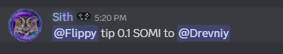 Sith_AG's tweet photo. ✅Tip 0.1 SOMI to a friend on Discord using Flippy
see screenshot,quest done
Congrats !
#SomniaQuest #SomniaNetwork https://t.co/p5CxJsaZeD