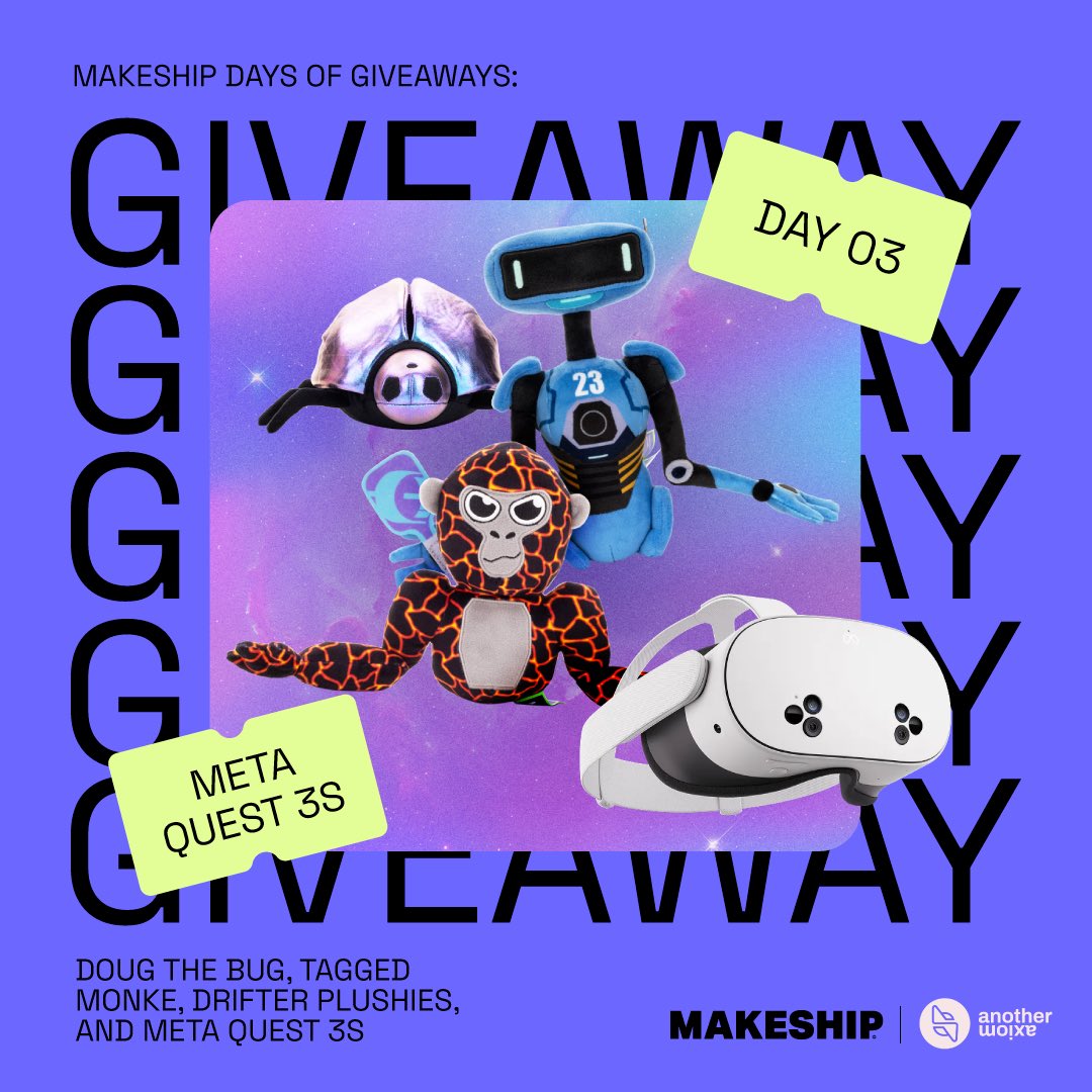 For Day 3 of our Days of Giveaways we've teamed up with our friends at Another Axiom (the creators of Orion Drift and Gorilla Tag) to give one lucky winner a chance to win the ULTIMATE AA PRIZE PACK!! 🎉

WHAT'S INCLUDED:
🎮Drifter Plushie
🎮 SOLD OUT Doug the Bug and Tagged