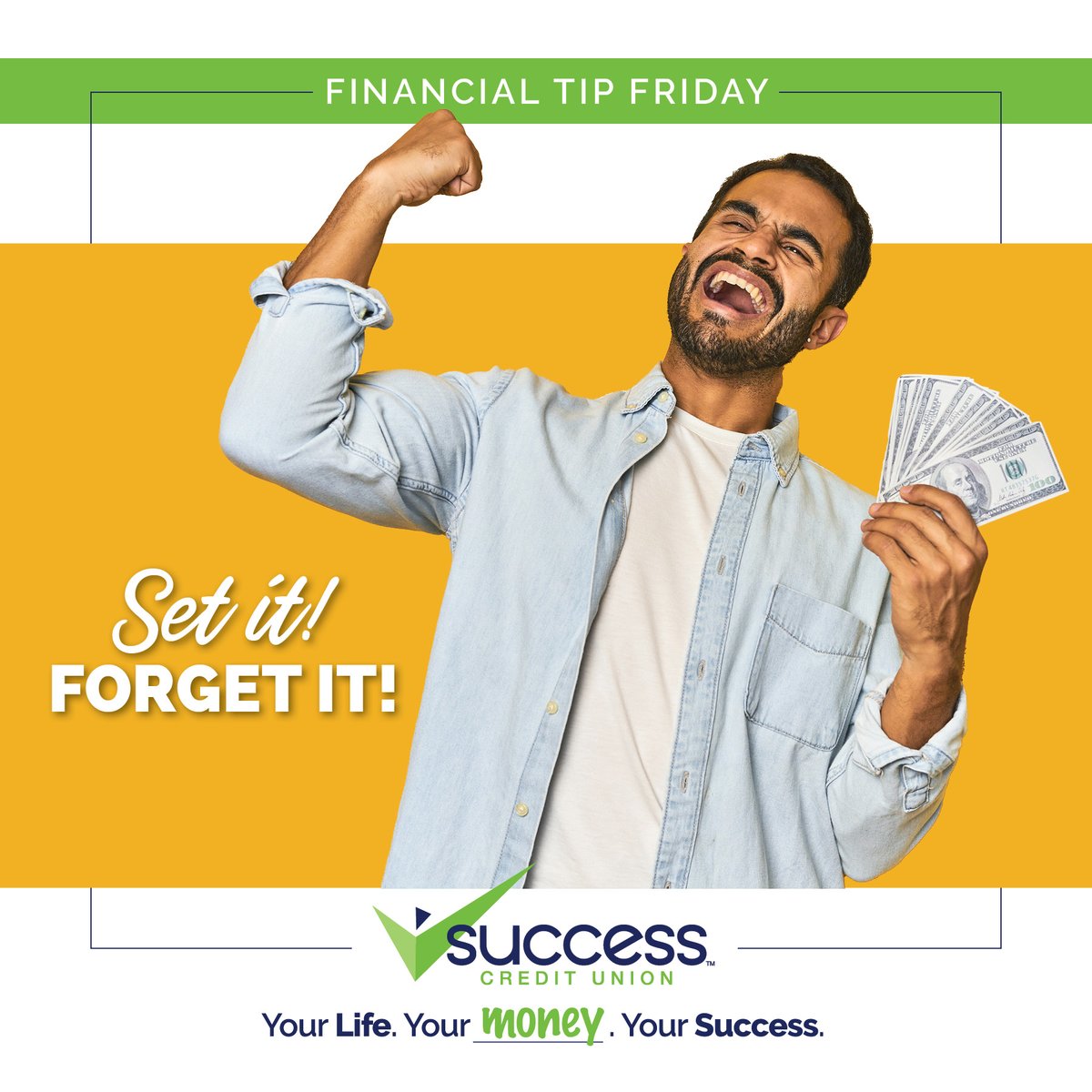 SuccessCU's tweet image. Financial Tip Friday: The easiest way to save? Set it and forget it! 💸

#FinancialTipFriday #SuccessCreditUnion #SavingsHacks #MoneyTips