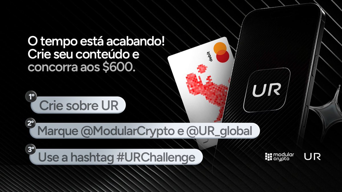 ModularCrypto's tweet image. O TEMPO ESTÁ ACABANDO ⌛

Essa é a sua chance de criar conteúdo sobre o UR e concorrer a US$ 600 em prêmios. 

O #URChallenge fica aberto só até dia 15/12.

O UR é uma conta global que simplifica a forma como você lida com dinheiro. 

Dá para pagar, enviar e converter valores em…