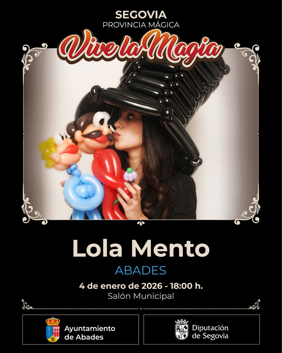 #LolaMento llegará a #Abades para hacernos alucinar con su peculiar manera de hacernos reír y sorprendernos con magia y palabrería 🥳

“Lolamentando” es ella misma, ¡un auténtico torbellino mágico de humor e improvisación! ✨

<a href="/LeonViveLaMagia/">León Vive La Magia</a> <a href="/DipuSG/">Diputación de Segovia</a>
