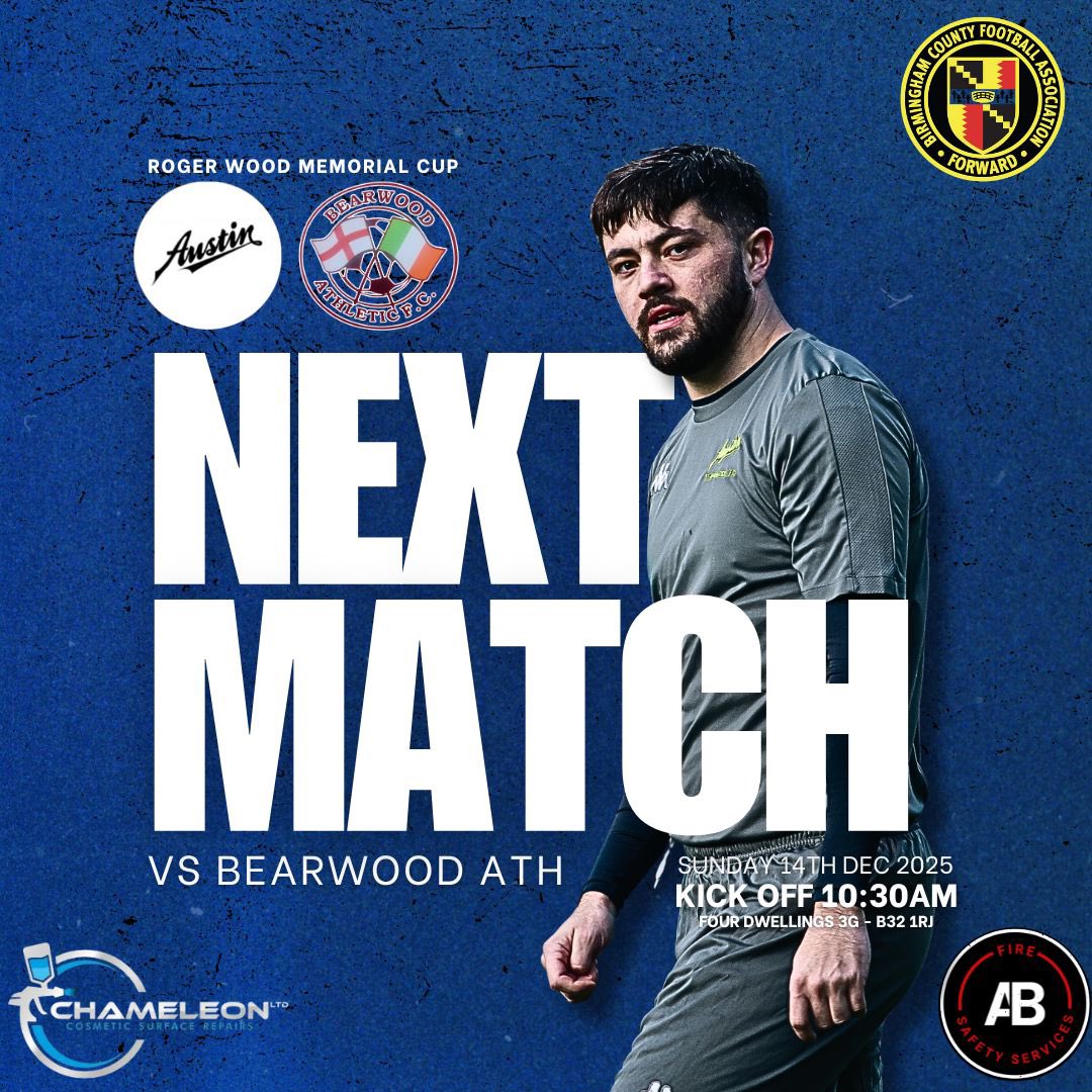 Round of 16 in the county cup Sunday against Bearwood Athletic. A team we don’t really know much about but we anticipate a battle.

Kick Off: 10:00am
Four Dwellings 3G (subject to change)