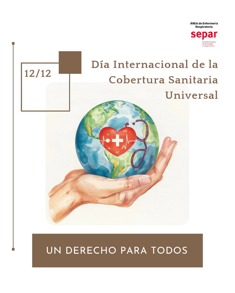 EnfermeriaSepar's tweet photo. 🫂 12 de diciembre • Día Internacional de la Cobertura Sanitaria Universal
🫁 Un día para recordar las dificultades existentes para acceder a un derecho universal como es la atención sanitaria y actuar al respecto.
#SEPARrespira #EnfermeríaRespiratoria #coberturasanitaria https://t.co/LC84x5Pvfk