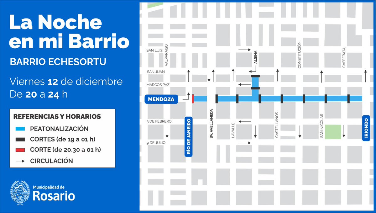 📍 La Noche en mi Barrio llega a Industrial y Echesortu este viernes 12 de diciembre.
🕒 De 20 a 24 h
🚧 Mirá los mapas con peatonalizaciones, cortes y sentidos de circulación para planificar tu recorrido.

Seguimos acompañando el movimiento comercial y la vida en los barrios.