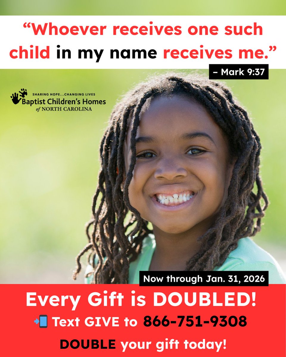 “Whoever receives one such child in my name receives me.” – Mark 9:37
📲 Text GIVE to 866-751-9308 — your gift is DOUBLED.