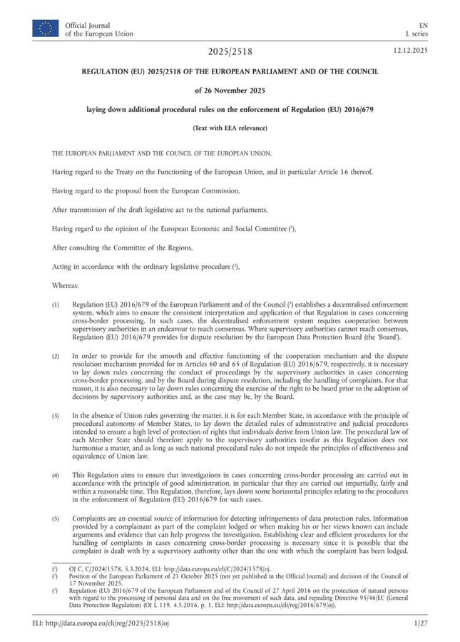 montezumachavez's tweet photo. The first GDPR reform package is now published in the OJ (https://t.co/j2ppFG9voE). The second package is being reviewed by ECON and LIBE (https://t.co/tzWkoK6XJI). The third will be presented to the EP and Council in February for further legislative discussion. https://t.co/ofI1qeVASn