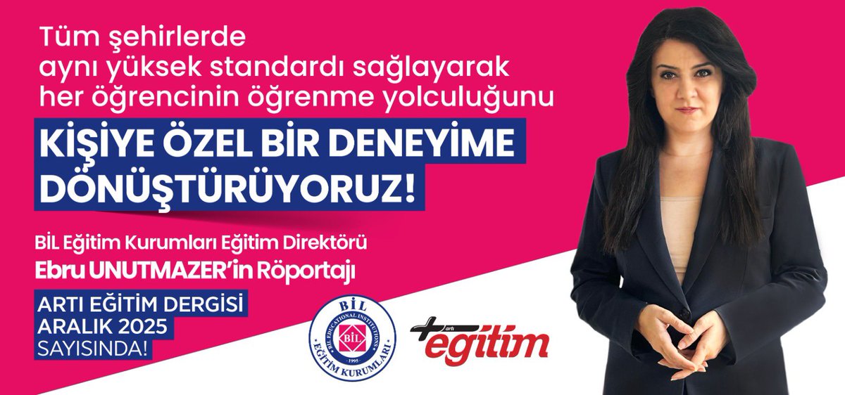 Tüm şehirlerde aynı yüksek standardı sağlayarak her öğrencinin öğrenme yolculuğunu KİŞİYE ÖZEL BİR DENEYİME DÖNÜŞTÜRÜYORUZ!

BİL Eğitim Kurumları Eğitim Direktörü Ebru UNUTMAZER'in Röportajı Artı Eğitim Dergisi Aralık 2025 Sayısında! 

egitimtercihi.com/uploads/pdf/AR…

<a href="/IAUKampus/">İstanbul Aydın Üniversitesi</a>