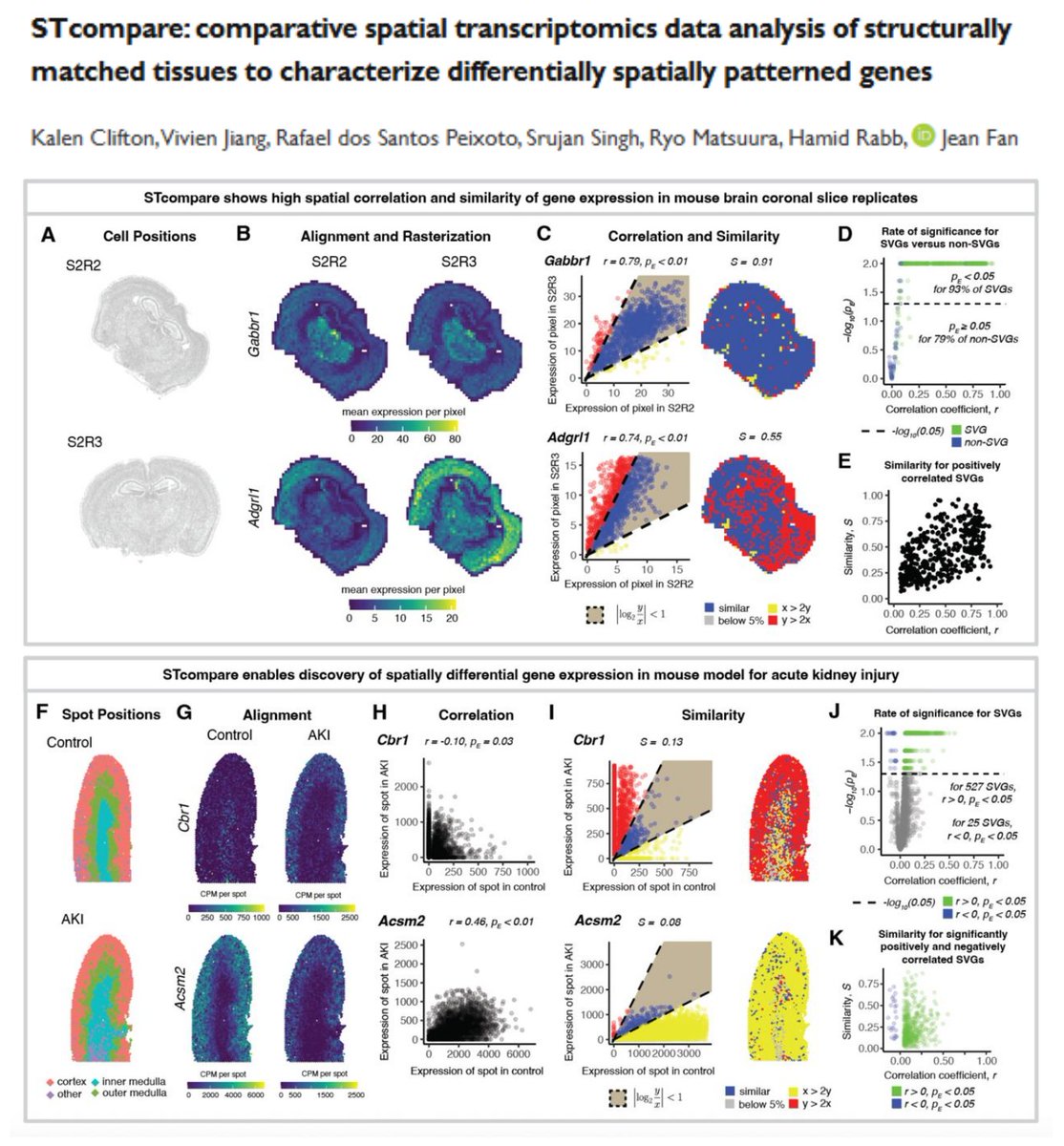 HaoYin20's tweet image. #SpatialTranscriptomics

STcompare
github.com/JEFworks-Lab/S…

Test your gene of interest if it is differentially spatially patterned (r, p, s)🤠
Spatial correlation
Spatial fold change
Control for spatial autocorrelation

Comparisons will be straightforward with Alignment (STalign)…
