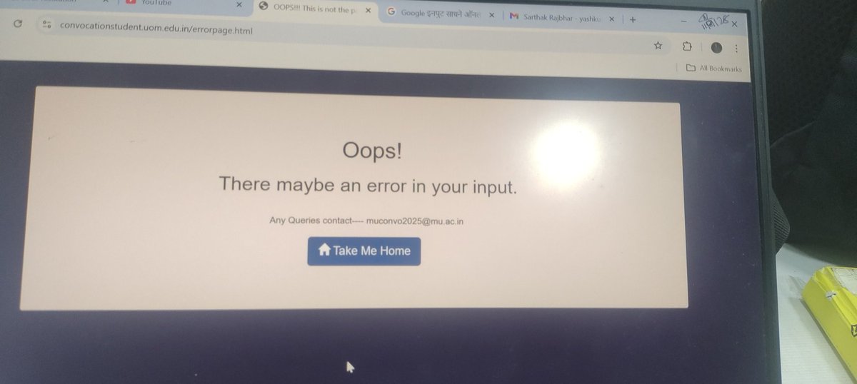 11Yashkumar's tweet photo. form — the site shows “Oops… error”.
With 15 Dec as the last date, how can affected students correct their name?
Requesting MU to:
Add proper authentication/OTP
Allow genuine students to re-access or edit their form
Please look into this urgently.
#MumbaiUniversity https://t.co/rGDJKwln2b