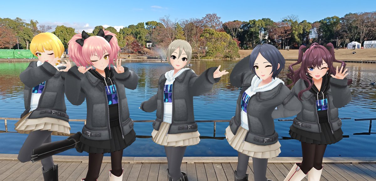 周子ちゃんの誕生日当日に冬晴れの噴水のある公園に集まったLiPPS