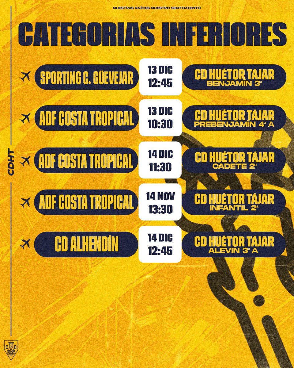 📅⚽ Agenda de la cantera: estos son los encuentros de nuestros equipos base para este finde. ¡No faltes!

#CDHT #CESURCA