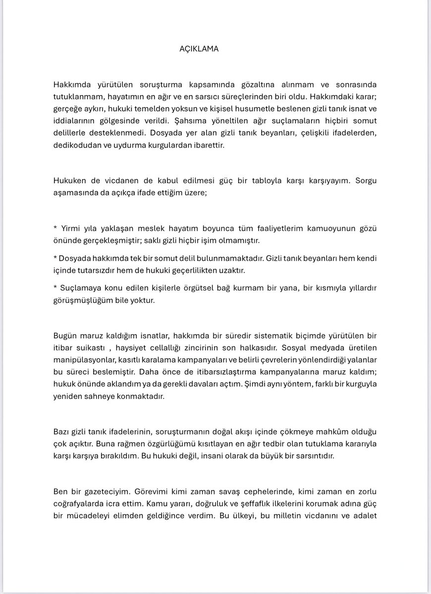 HaberReport's tweet photo. Gazeteci Mehmet Akif Ersoy'dan açıklama: 

"Soruşturma sürecinde vereceğim mücadele ile hakkımdaki asılsız iddialara inanmayıp bana güvenenlerin yüzünü kara çıkartmayacağım." https://t.co/XZjkkP4m9H