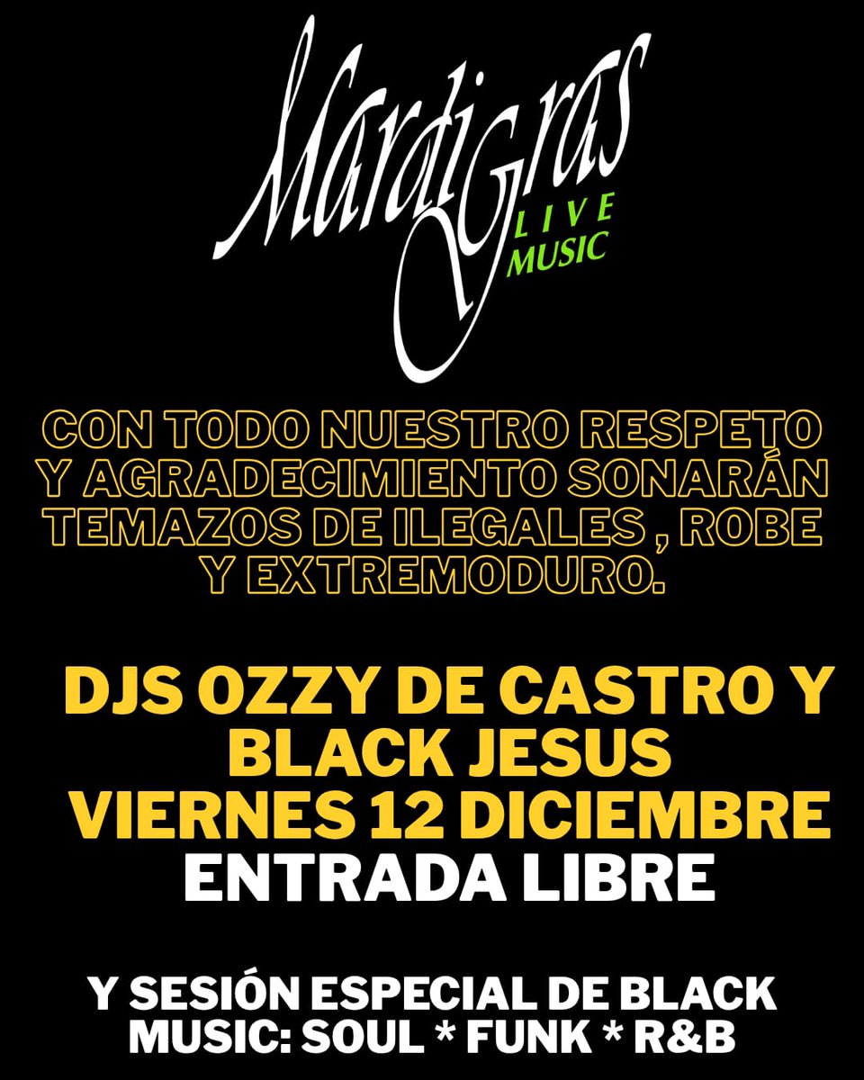 Hoy no hay concierto, abrimos 00:30h!

#acoruña #coruña 
<a href="/SalaMardiGras/">Sala MardiGrasCoruña</a>