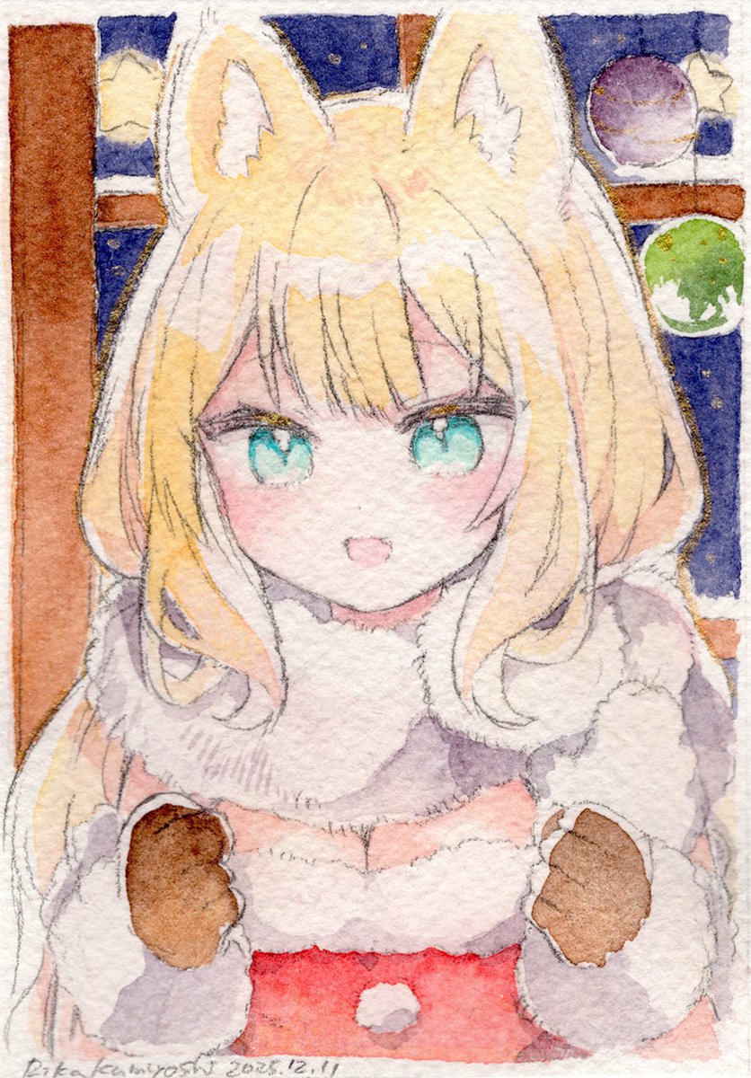 今日の水彩 ふわふわクリスマス