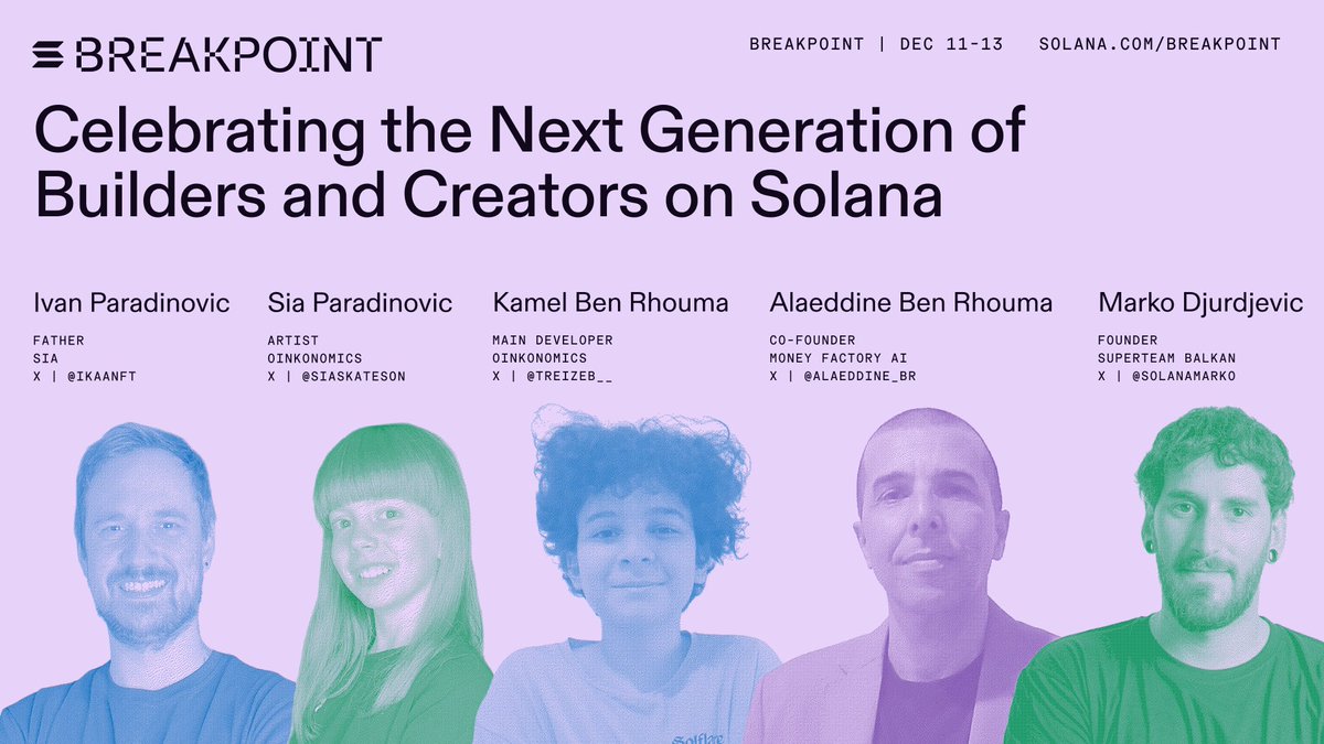 Oink <a href="/solana/">Solana</a> friends 🐽

Join us tomorrow <a href="/SolanaConf/">Solana Events</a> Lock In stage at 1:15pm local time for our first presentation of the project! 💥

Brought to you by <a href="/SiaSkateson/">Sia</a> (10) and <a href="/TreizeB__/">TreizeB</a> (14) 💜💜
Together with their fathers <a href="/ikaanft/">ikaa</a> &amp; <a href="/alaeddine_br/">Alaeddine BEN RHOUMA | Solana Breakpoint 🇦🇪</a> and moderator <a href="/SolanaMarko/">Marko (blkn/acc)</a>