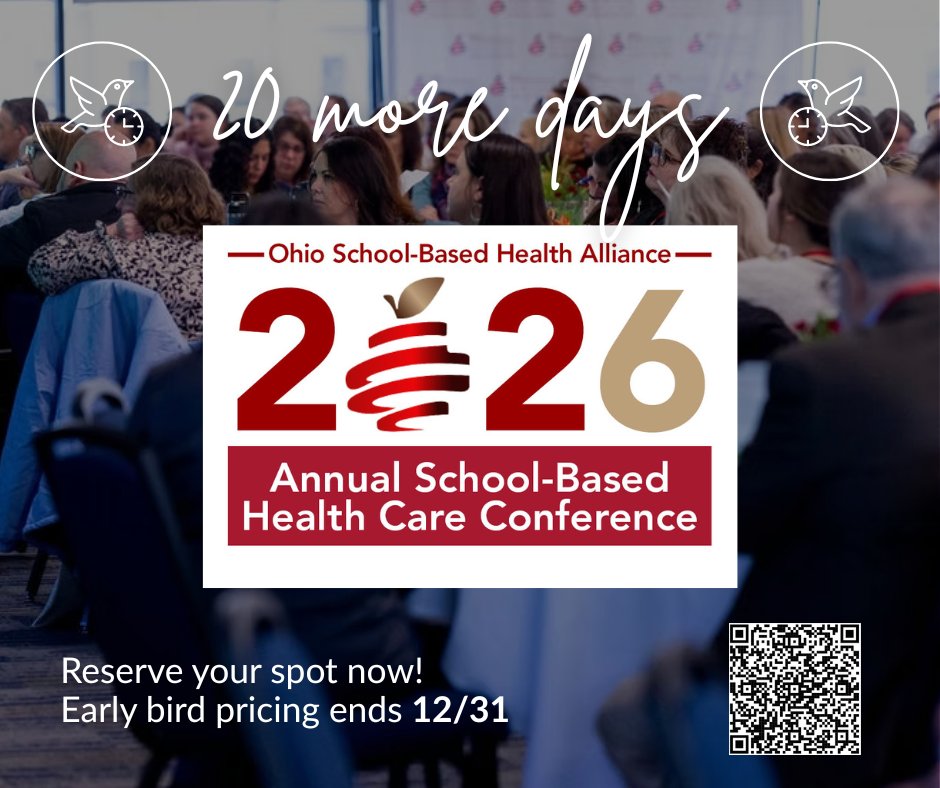 The holidays are fast approaching! Don’t forget before heading out to register for our 2026 Annual School-Based Health Care Conference. There are only 20 more days to snag early bird pricing! 🐦 Register today ➡️ow.ly/9Xkq50XCesL

#OhioSBHCs2026 #HealthyKidsLearnBetter