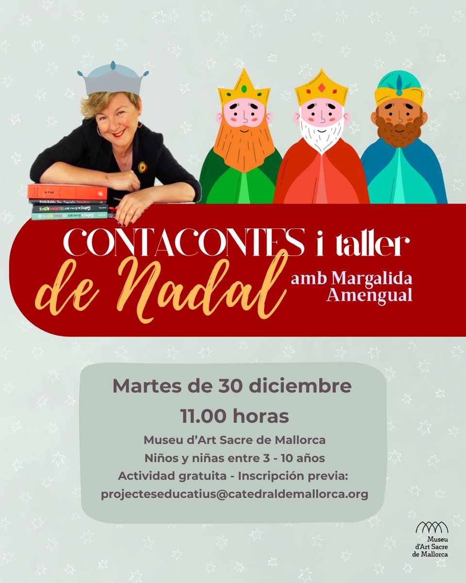 museuartsacre's tweet photo. El 30 de desembre a les 11h vos esperam al MASM per endinsar-nos el contacontes i taller de Nadal! 
-
¡El 30 de diciembre a las 11h os esperamos en el MASM para sumergirnos al cuentacuentos y taller de Navidad! 

+ INFO: projecteseducatius@catedraldemallorca.org https://t.co/MrY8IIdpZM