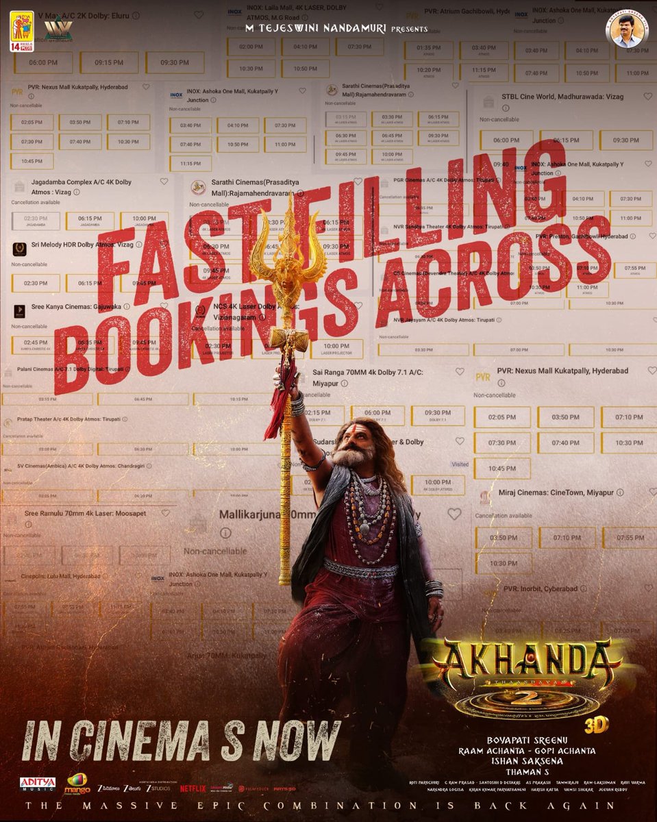 _PatilVishwajit's tweet photo. Unstoppable #Akhanda2 wave..!

The Word of Mouth is explosive and BookMyShow is proving it.
Every single hour, 18K–20K tickets are getting snapped up like wildfire..! #JaiBalayya

This isn’t a trend… this is a mass uprising. Producers of #Akhanda2 at the Success Press Meet..🔥🔥 https://t.co/QK2iaPg3EL