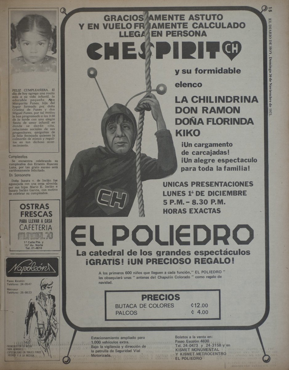 Guillhern's tweet image. El Chapulin Colorado en El Salvador.
Hace 5 décadas, en su cúspide de fama,llegó al país este genio de la comedia.
Llama la atención, el lugar donde se presentó, "El Poliedro".

Alguien sabe dónde estaba ese lugar??