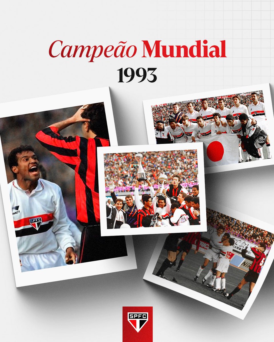 SaoPauloFC's tweet photo. 🏆 Campeão mundial de 1993!

Há 32 anos, o Tricolor vencia o Milan por 3 a 2 e sagrava-se campeão do mundo pela segunda vez! Palhinha, Toninho Cerezo e Müller marcaram os gols dessa conquista inesquecível!

#SPFCpédia
#VamosSãoPaulo 🇾🇪 https://t.co/ZoUTiB4y1W