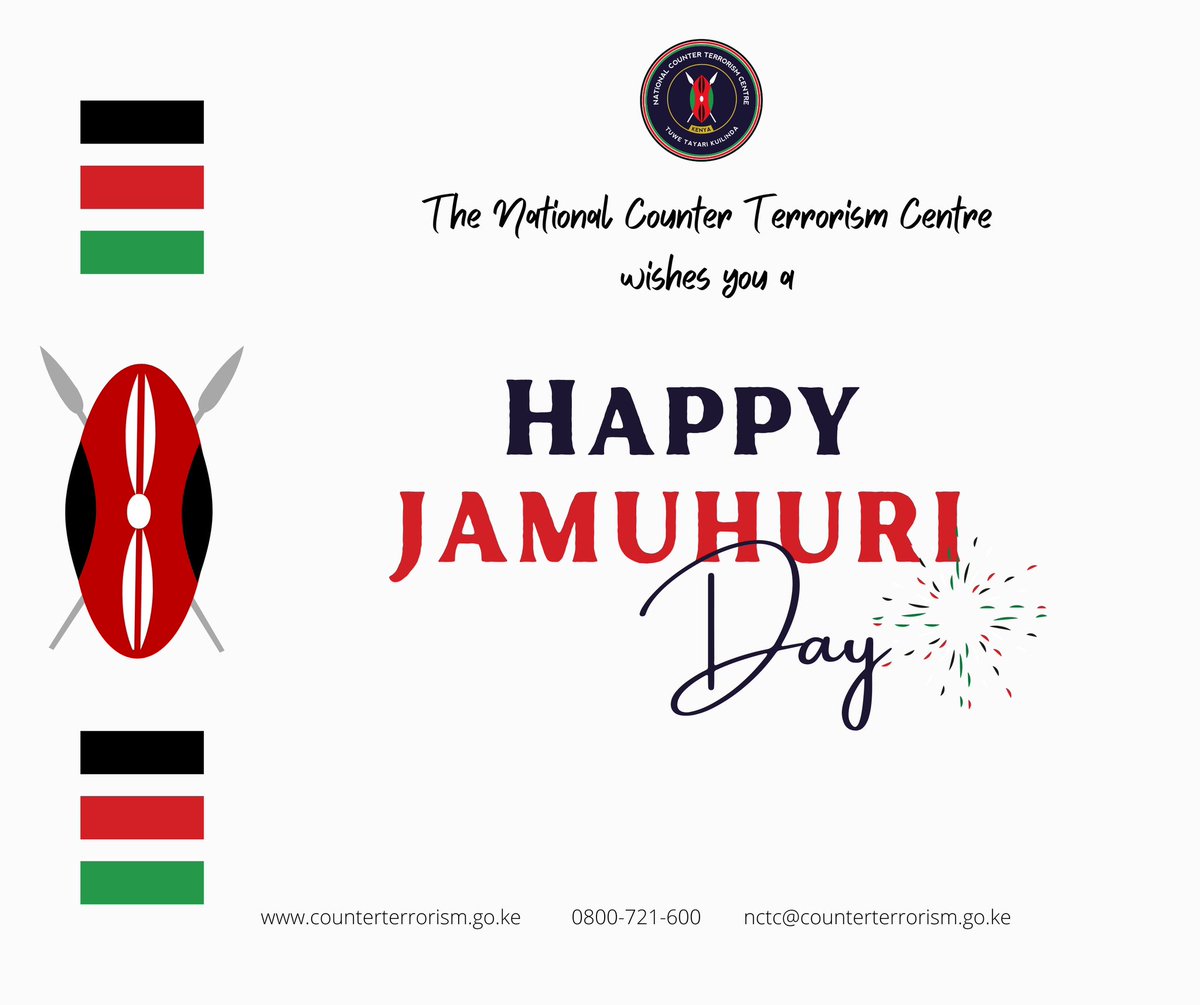 NCTC_Kenya's tweet image. As we celebrate Kenya’s freedom, unity, and resilience, @NCTC_Kenya reaffirms its commitment to safeguarding our nation.

Together with our partners and communities across the country, we continue to strengthen security, promote peace, and build a safer Kenya for all.

Happy…