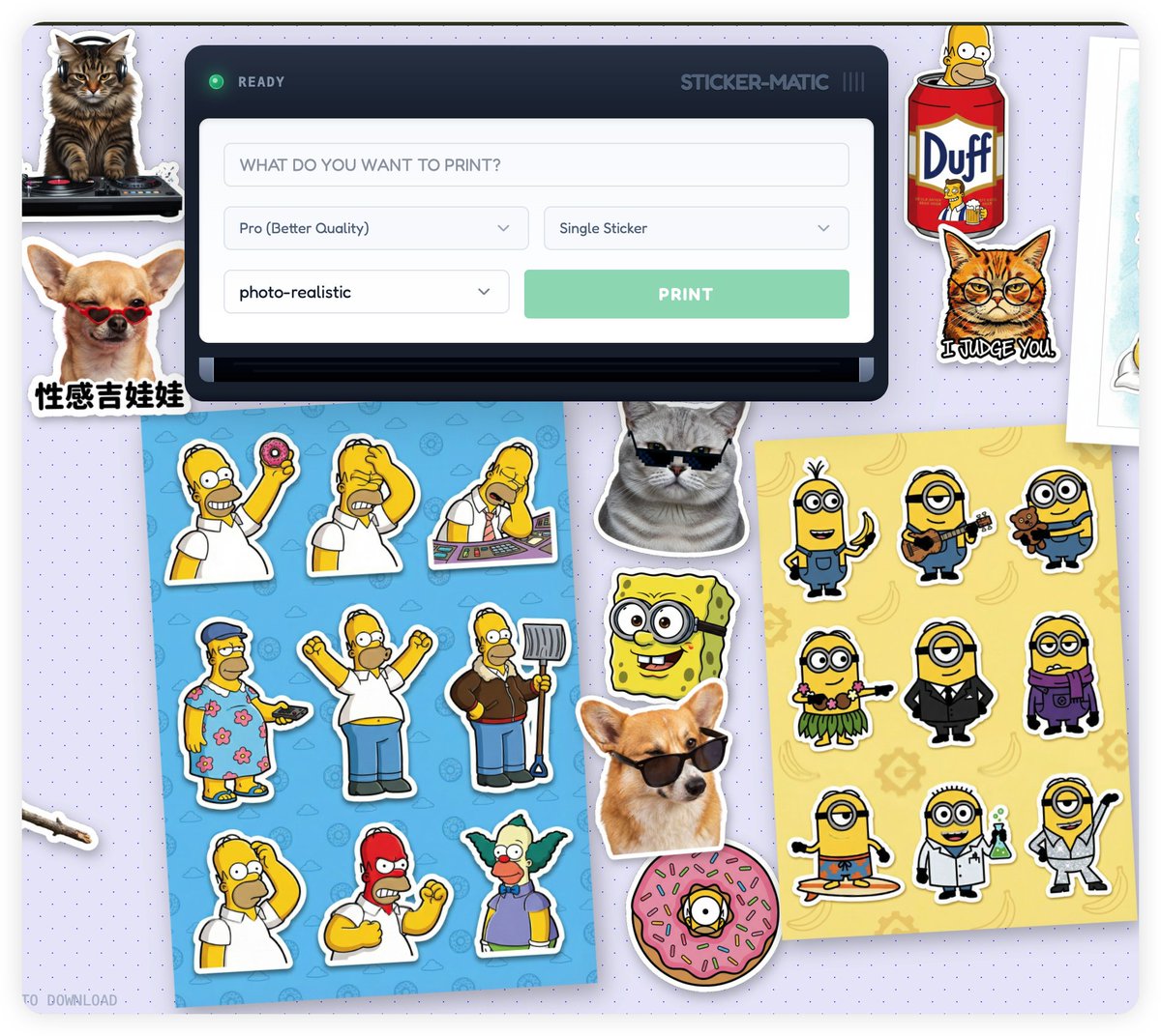 keying__wu's tweet photo. Just built Happy Sticker Printer 🖨️ with Gemini 3 + Nano Banana.

Type a prompt → get die-cut sticker designs in seconds. Includes an interactive desk preview, batch sheet, and 10+ styles.

Repo in comments 👇

#Gemini #NanoBananaPro https://t.co/QM6cFo7CcX